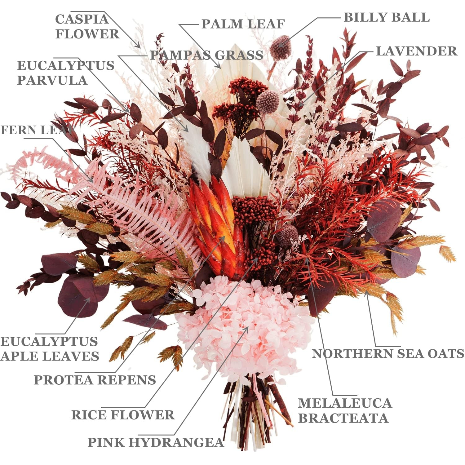 Dried Flower Bouquet Natural Pampas Grass Boho Wedding Centerpiece 17×5.5in