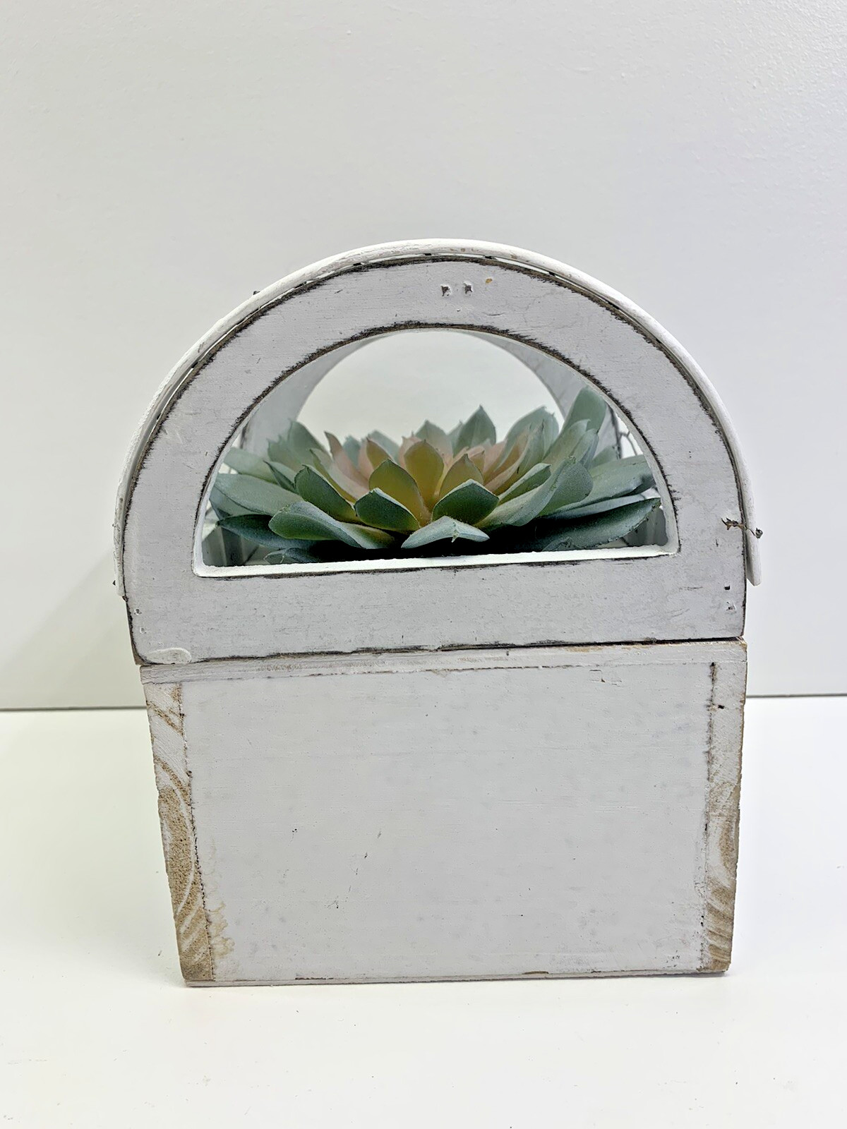 Weathered Cage Plant Holder With Artificial Garden Succulent Farmhouse Decor