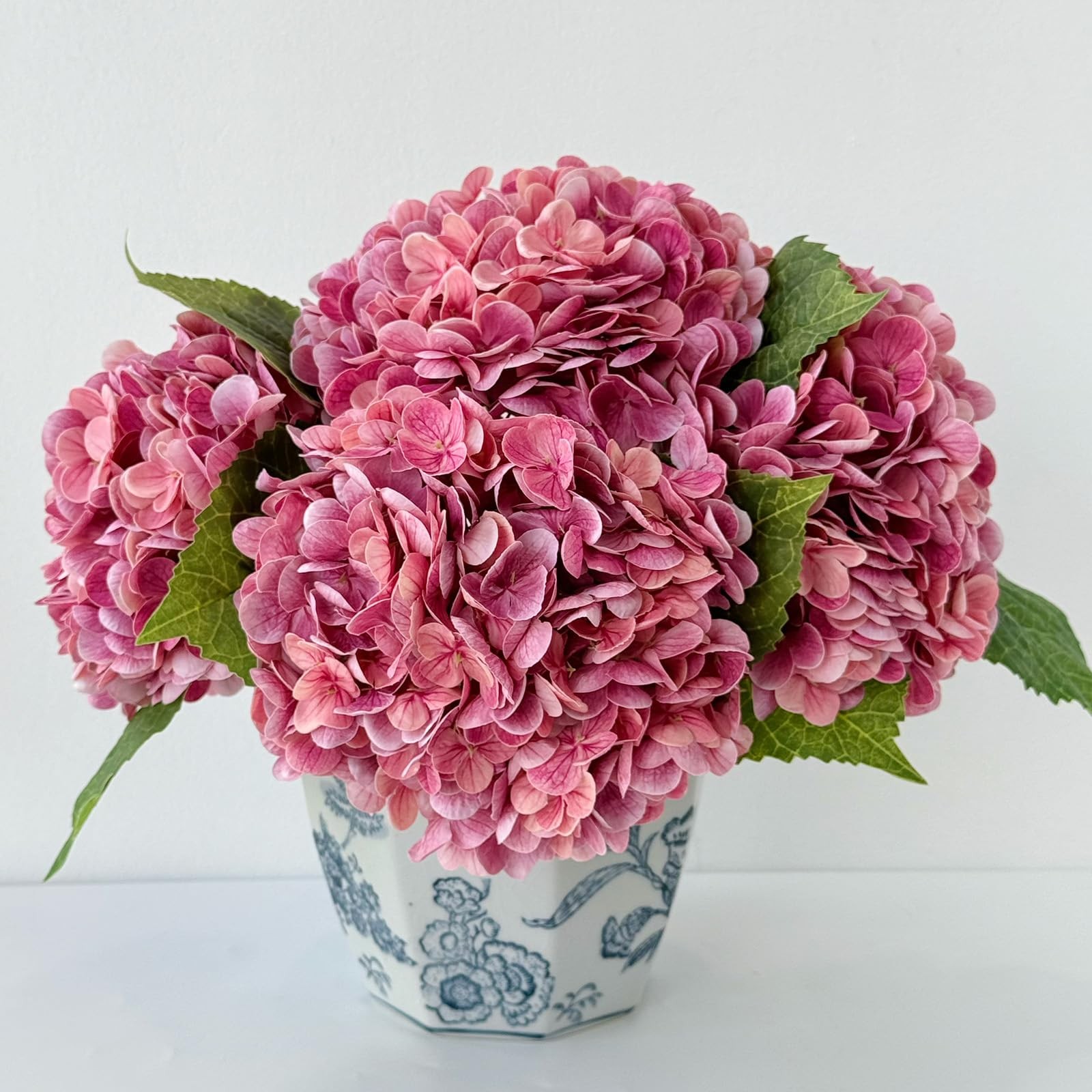 3 pcs Real Touch Hydrangea Artificial Flowers, 21″ Dark Pink Large Long Stems…