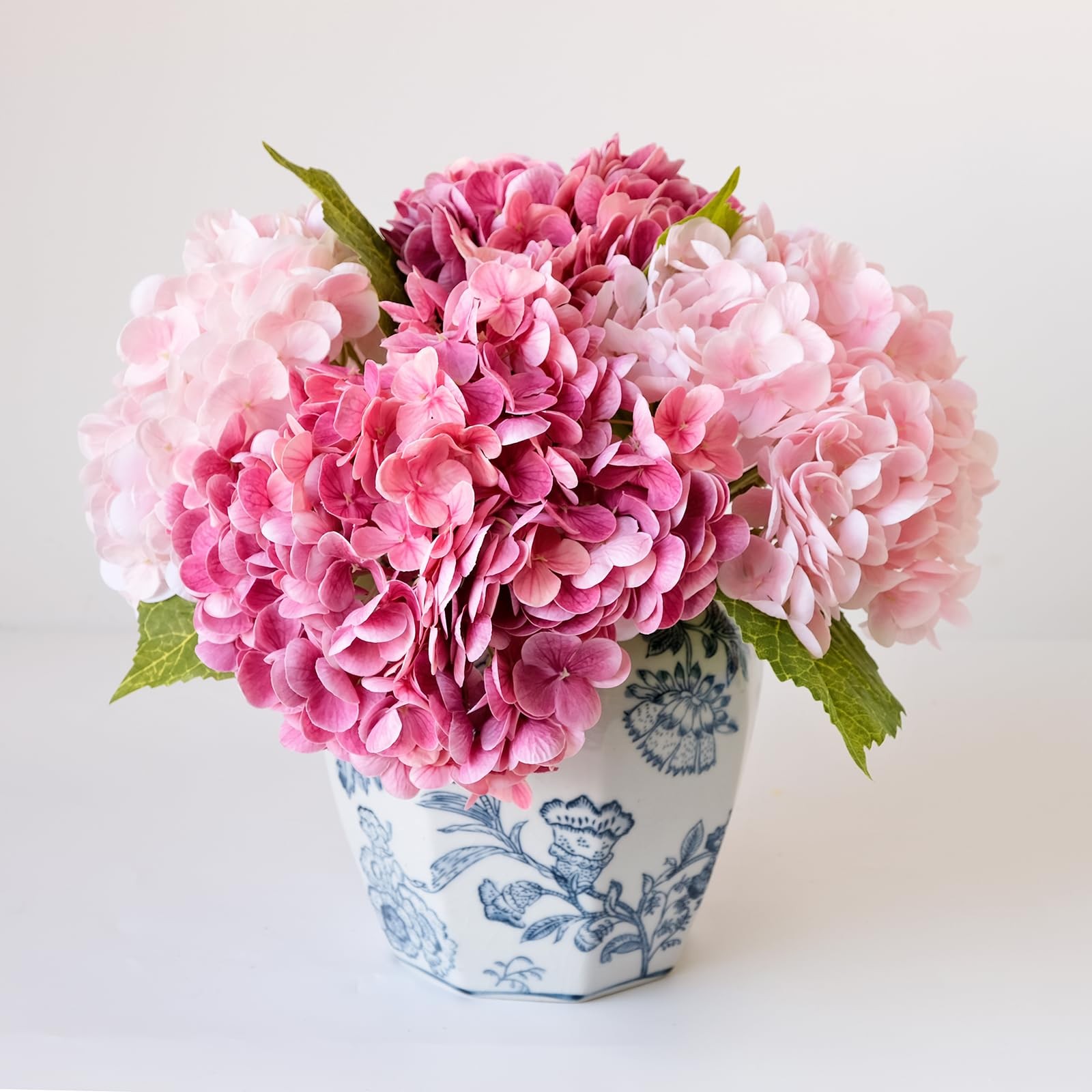 3 pcs Real Touch Hydrangea Artificial Flowers, 21″ Dark Pink Large Long Stems…
