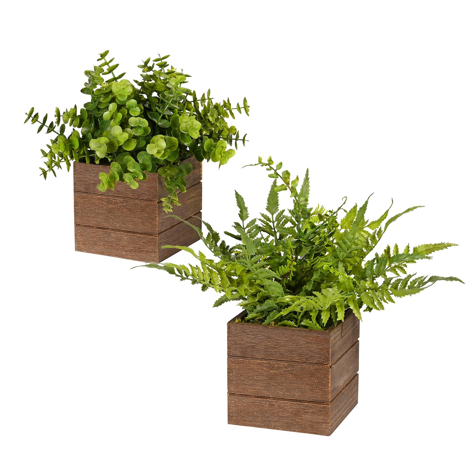 Small Fake Plants, 2Pack Mini Potted Artificial Plastic Boxwood Fern Green De…