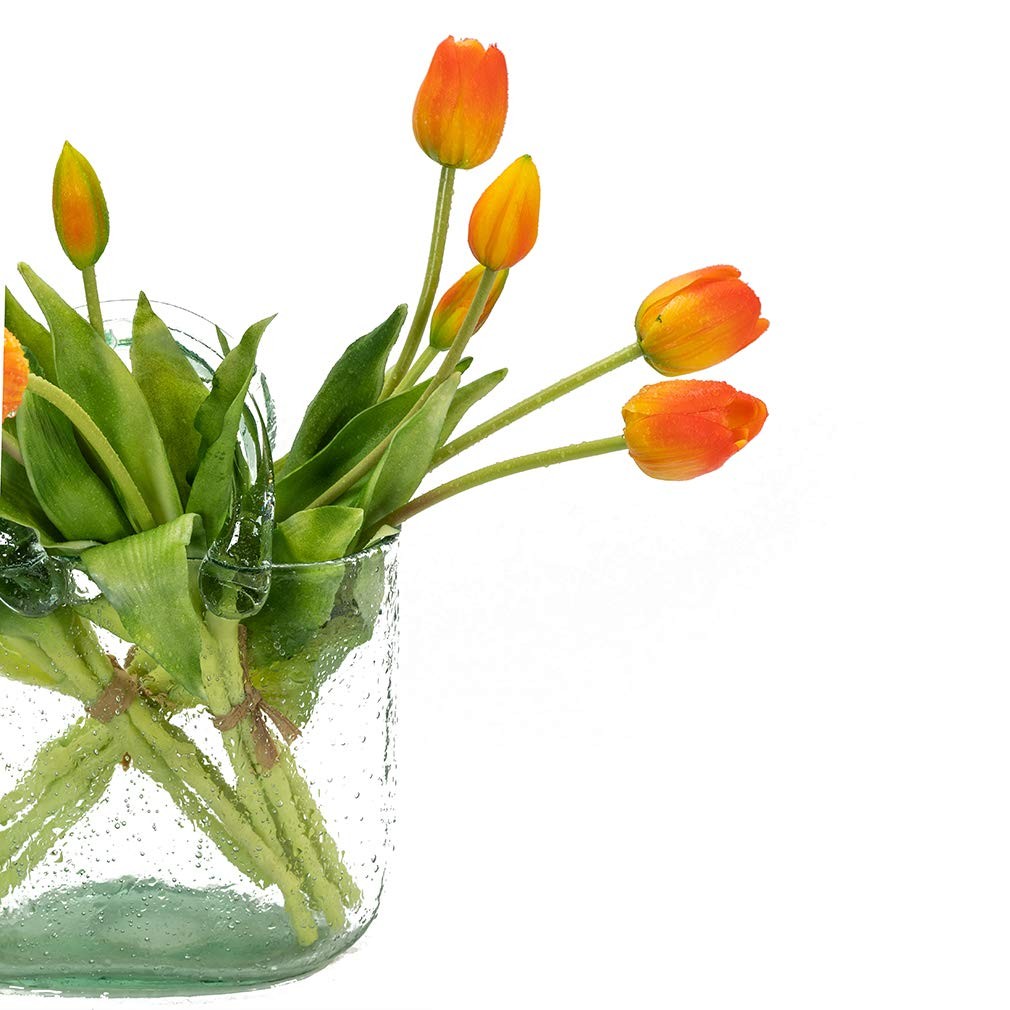15 PCS Artificial Orange Tulips Flowers Soft Realistic Latex Bouquet Decor