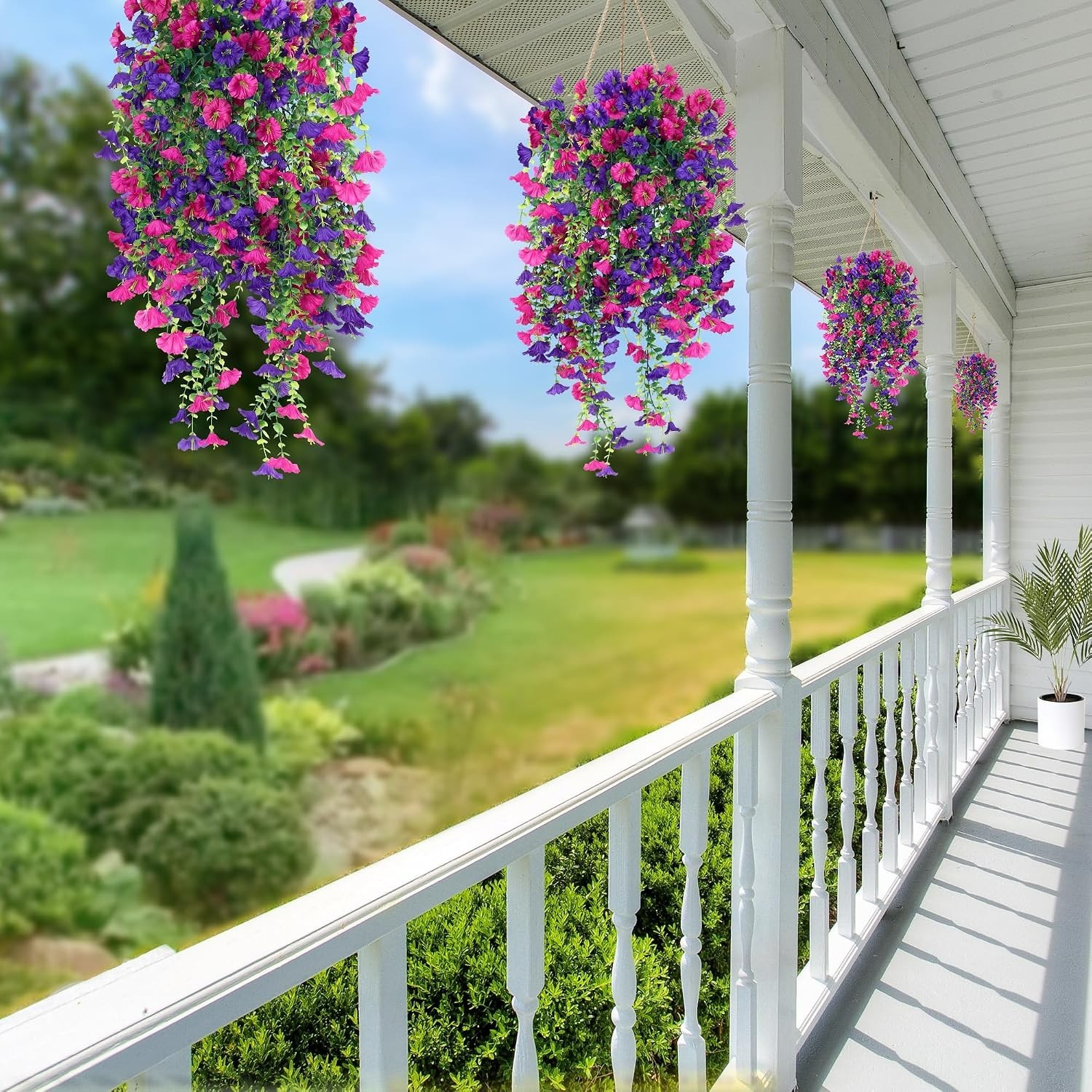 Lifelike Purple & Magenta Faux Hanging Flower Plants – Indoor & Outdoor Use
