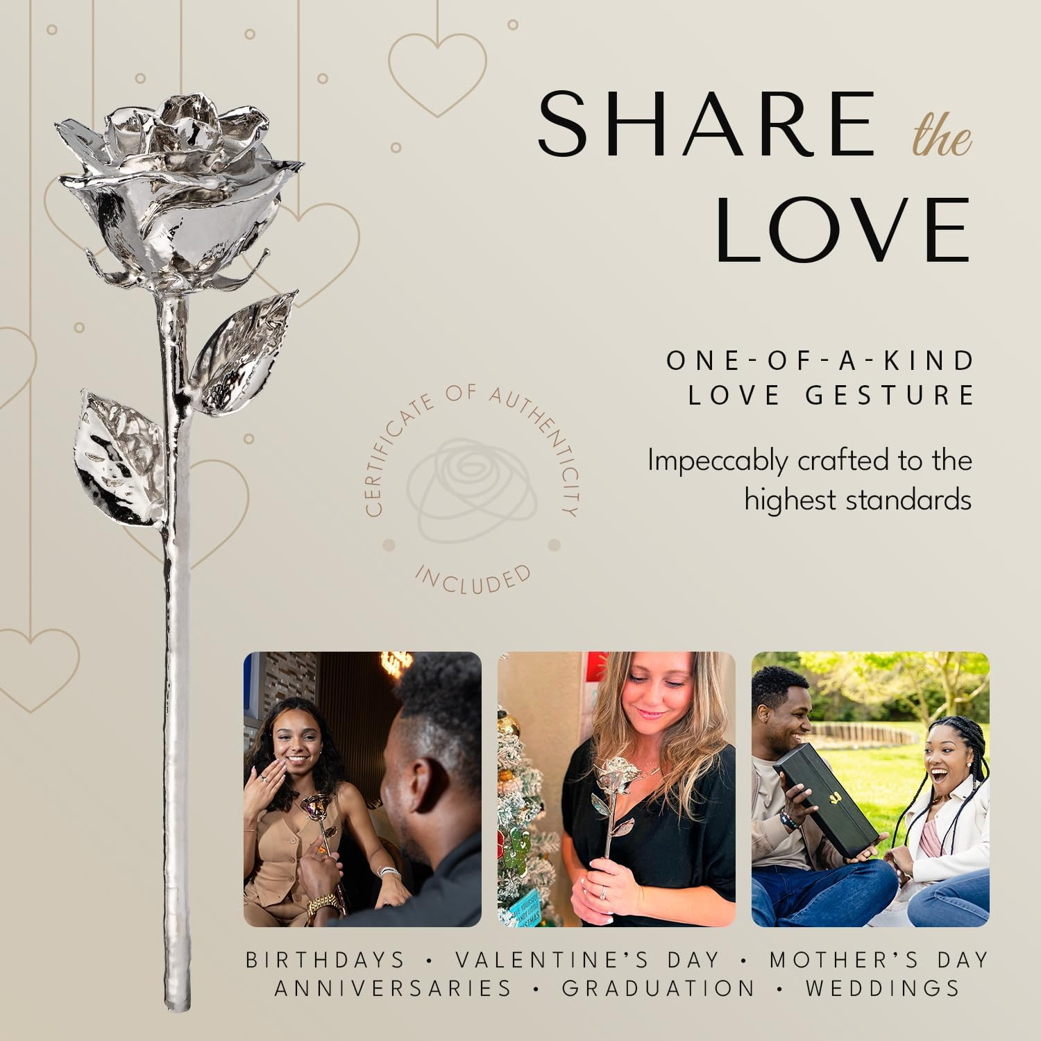 Real Rose Dipped in Platinum, Luxury Gold Gift Box | Handcrafted Preserved Rose,