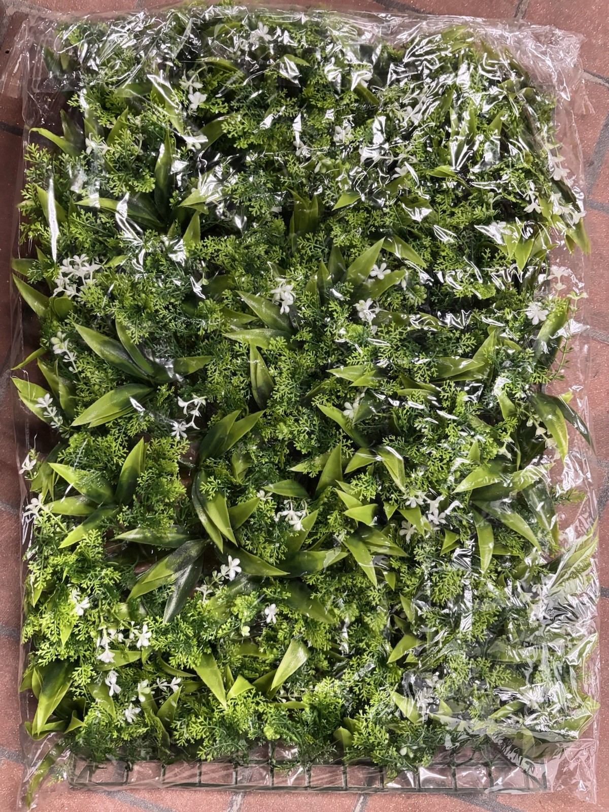 Artificial Green & White Foliage Wall Decor Mat Panel 23×15 Plastic