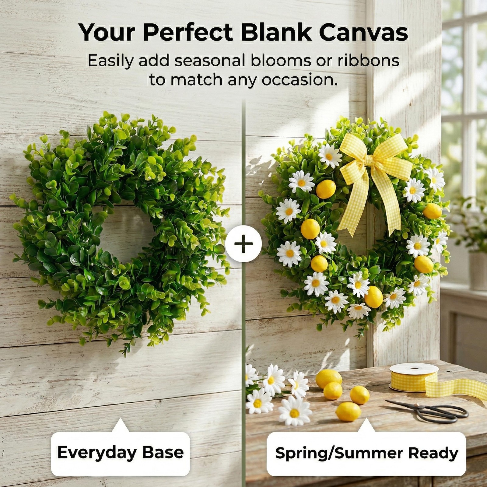 Plamyi 13″ 2 pcs Mini Boxwood Wreath – Faux Green Wreaths for Decorating, Can…
