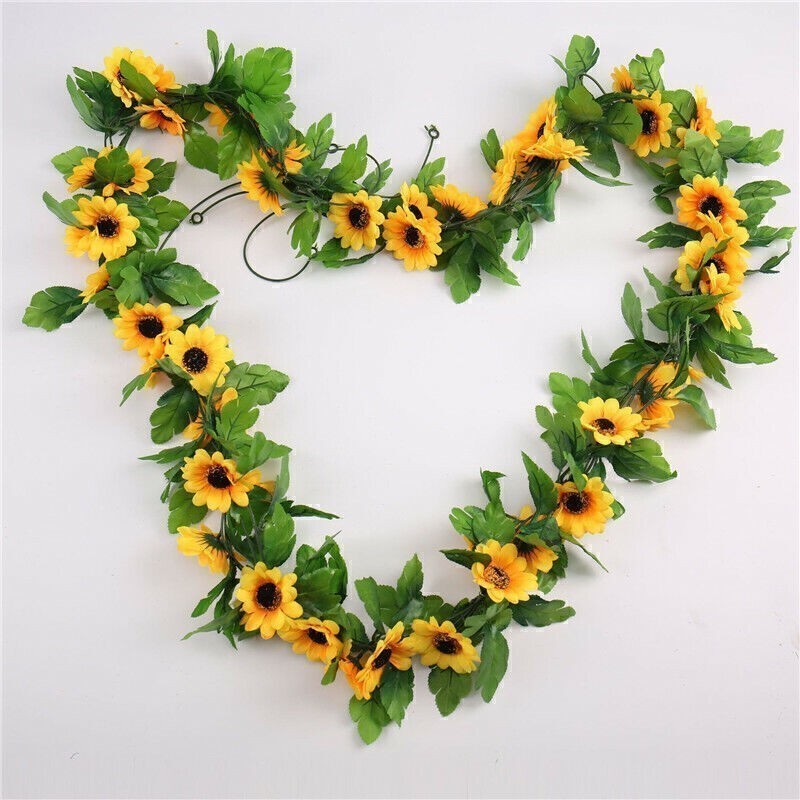 Artificial Sunflower Flower Garland Vine Wall Hanging Rattan Fake Plant Decor