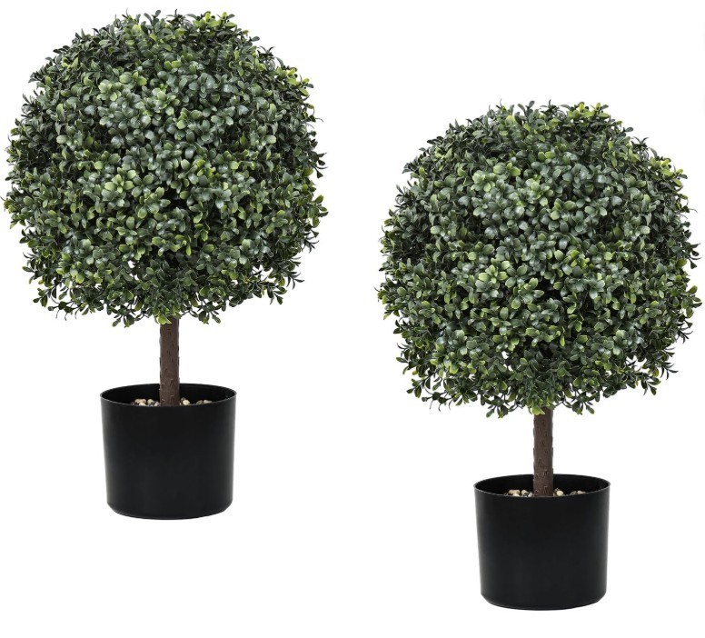 Topiary Trees Artificial Indoor or Outdoor Set of 2 Faux Shrub Plants 23″ T,13″D