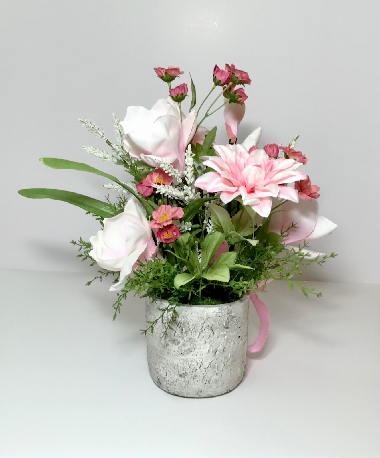 PINK WHITE SPRING SUMMER FLOWERS ARRANGEMENT VASE FLORAL CENTERPIECE GIFT NEW