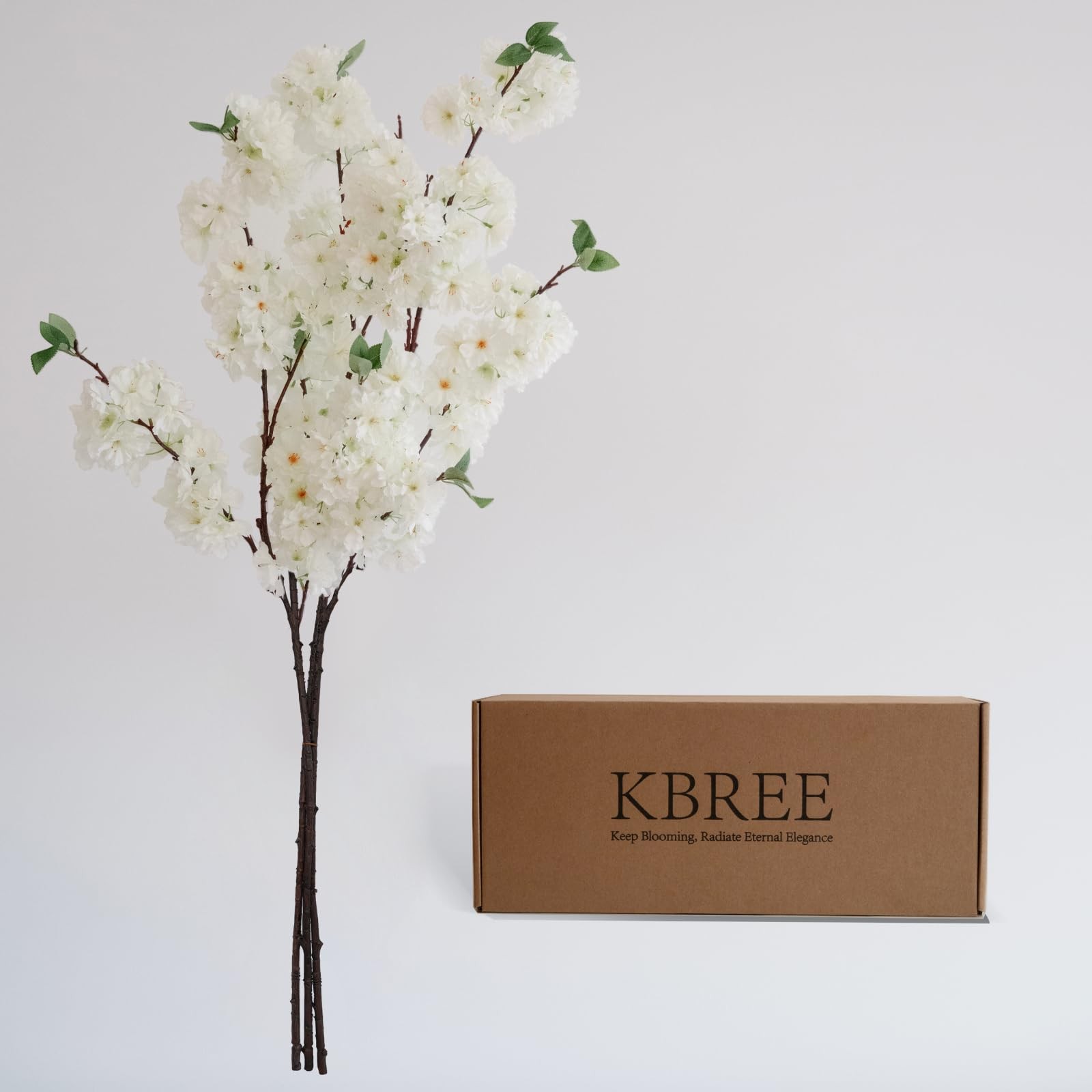 47.2 Inches Cherry Blossom Branches, 3 Pieces Artificial White Flower Branche…