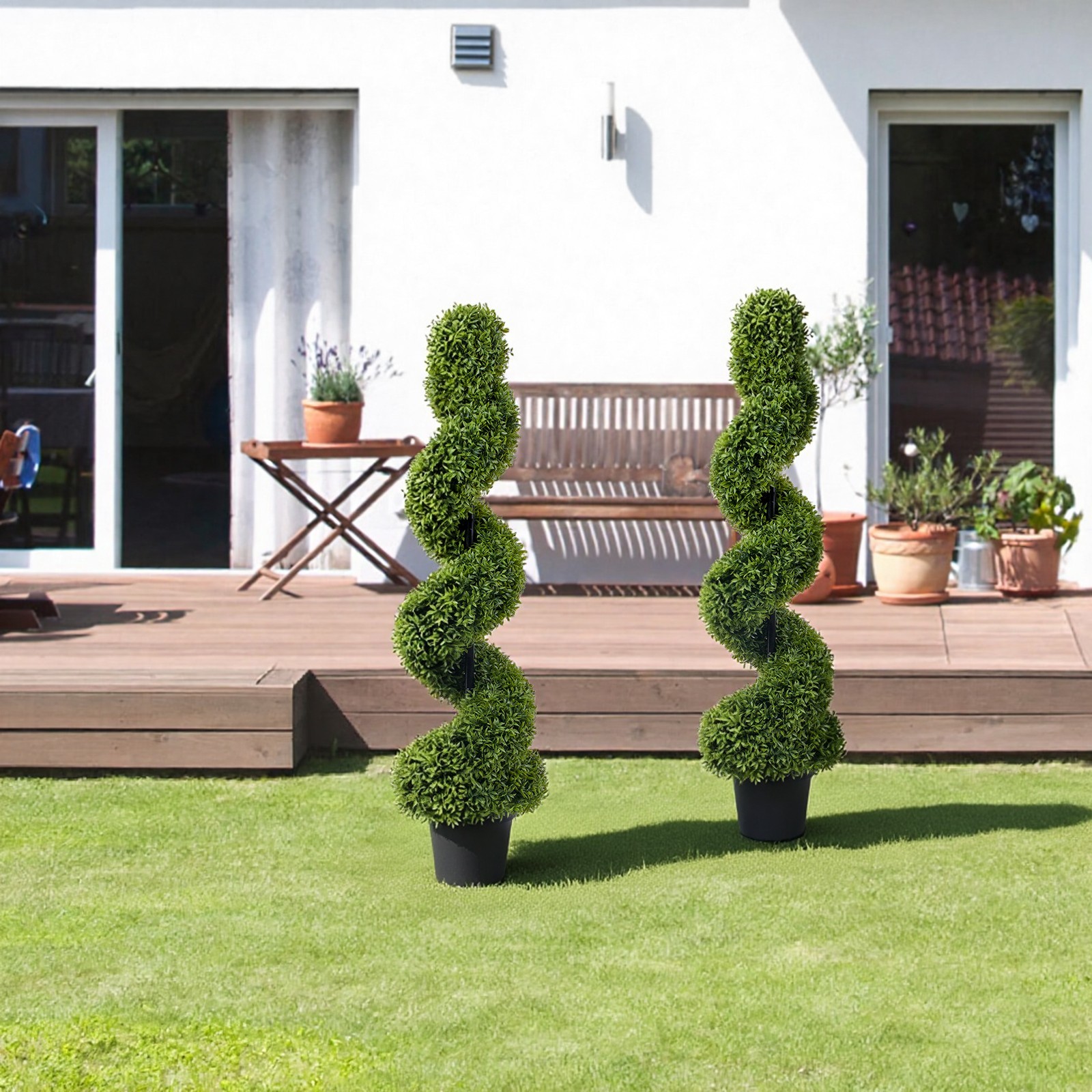 2pcs 120cm Artificial Topiary Tree Faux Spiral Topiary Tree Outdoor Fake Plant