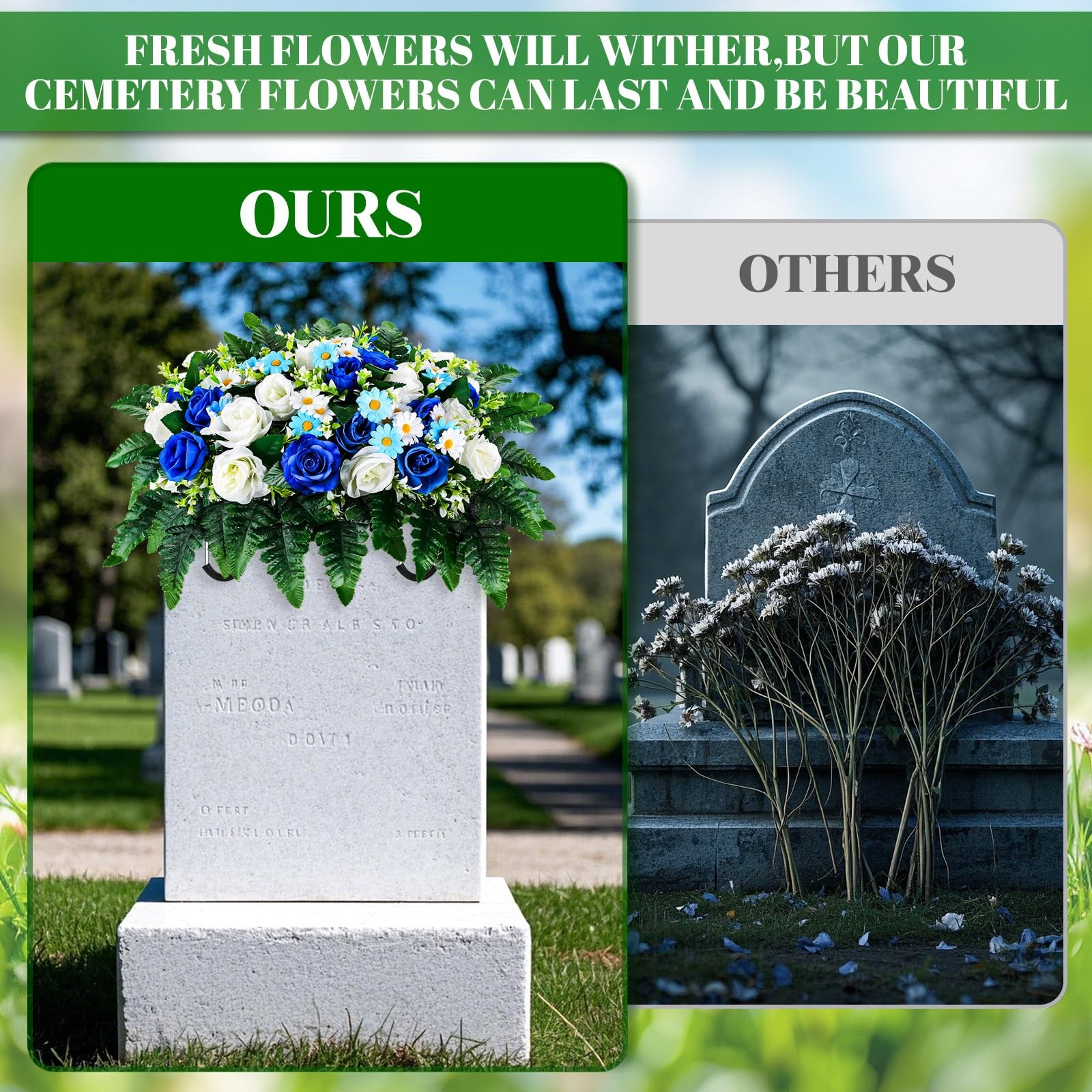 Artificial Cemetery Flowers, Saddle Headstones Decoration, Artificial Rose Da…