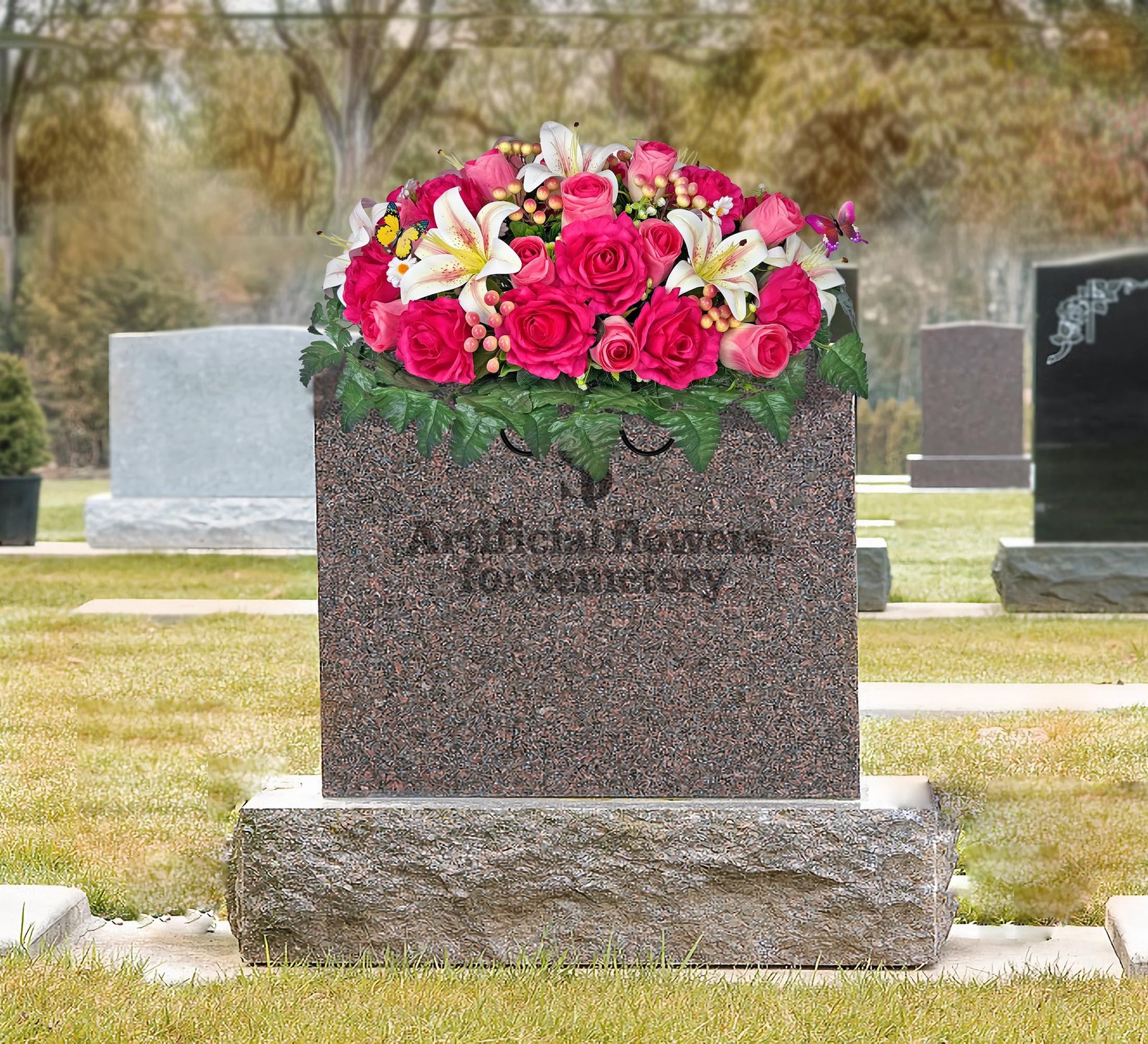 Artificial Cemetery Flowers – Headstone Flower Saddle – Outdoor Grave Decorat…