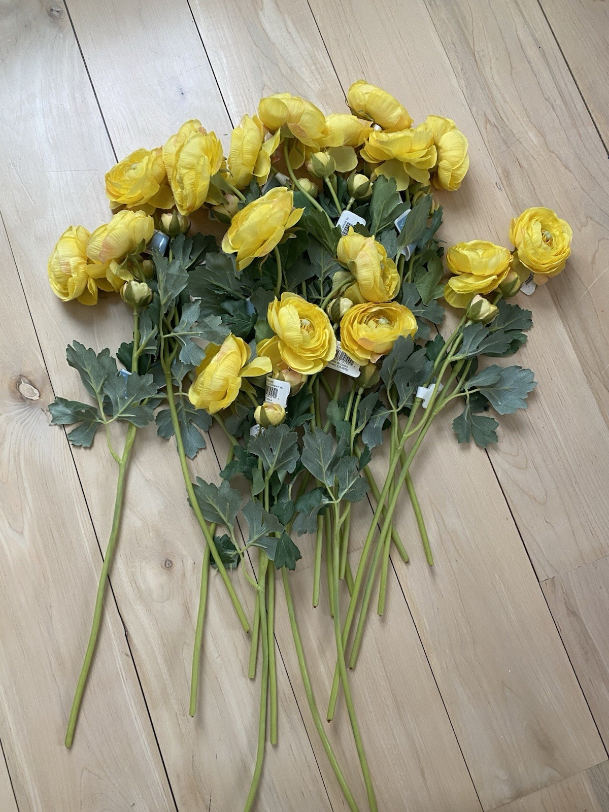 Real Looking 18 Count, Yellow Ranunculus Faux Flower Spray 19” Long
