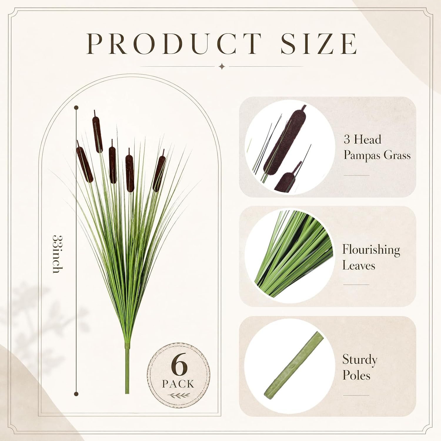 6 Pcs 33 Inch Cat Tails Artificial Cattails Flowers Artificial Plants UV