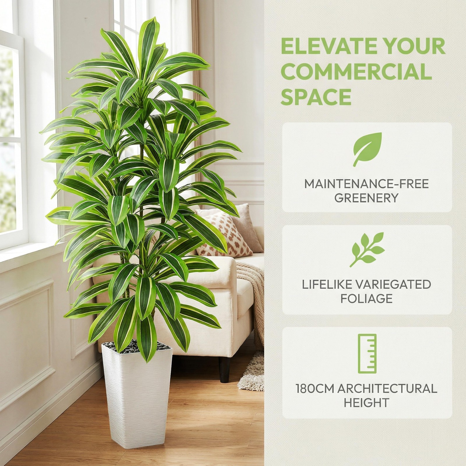 Artificial Dracaena Tree：6FT Faux Silk Tropical Yucca Floor Trees Realistic F…