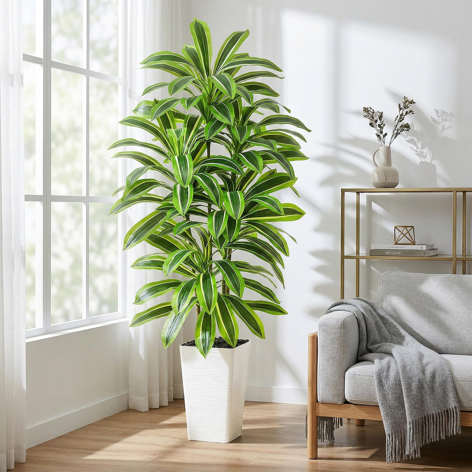 Artificial Dracaena Tree：6FT Faux Silk Tropical Yucca Floor Trees Realistic F…