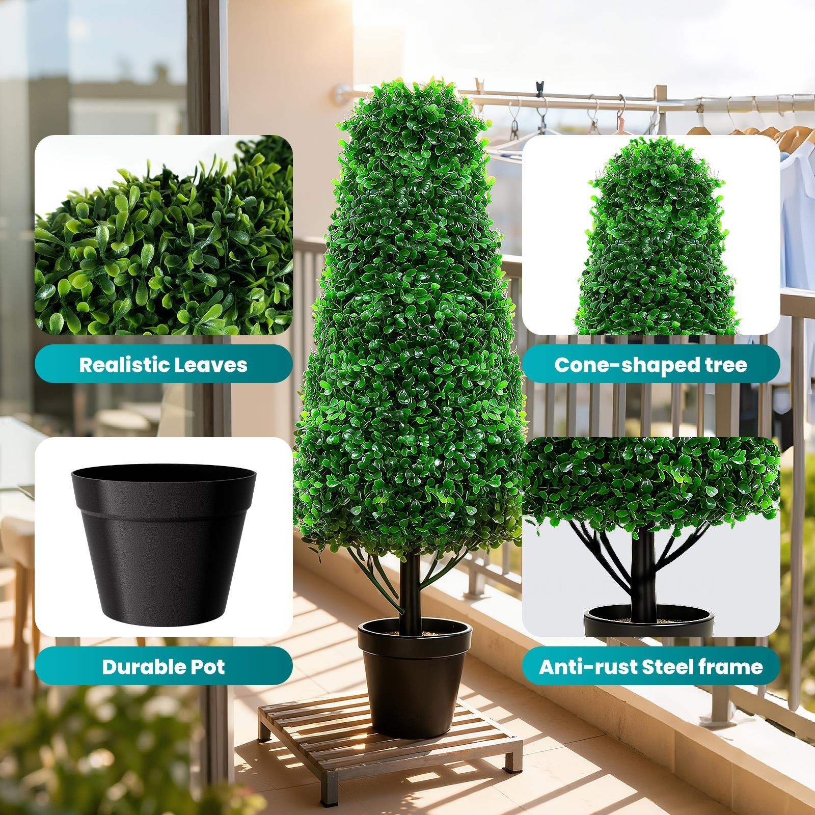 2 Pack 48.8″ Artificial Boxwood Topiary, Faux Potted Plant with Black Planter