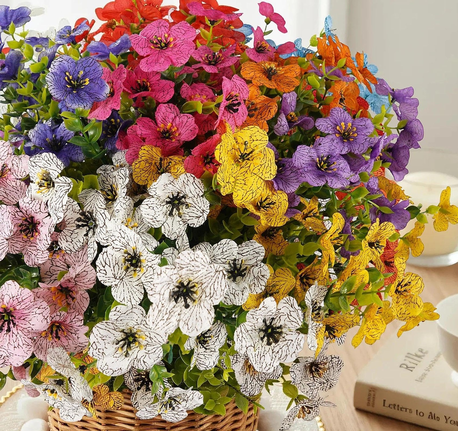 9 Bundles Artificial Flowers for Outdoors, 13.8in UV Resistant Silk Violets O…
