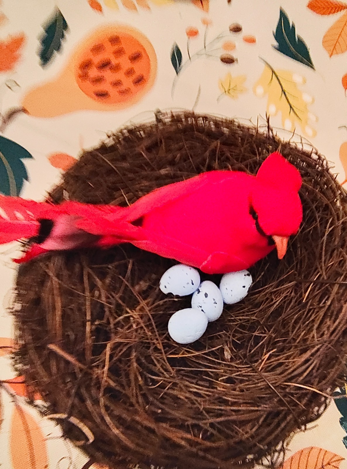 6″ Artificial Cardinal Bird’s Nest with a Cardinal & Blue Eggs.