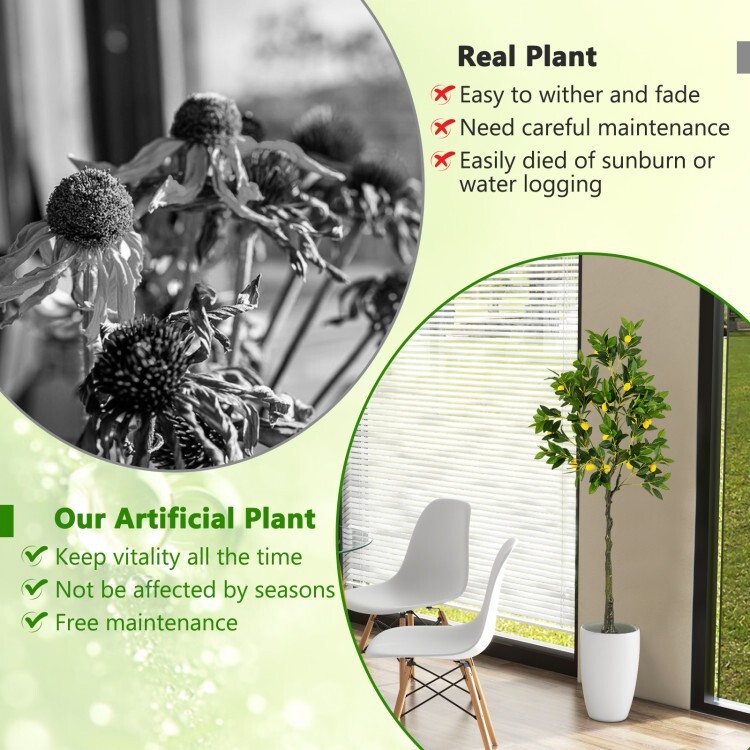 Tall Artificial Lemon Tree Tall Fake Lemon Decorative Plant w/Built-in Cement