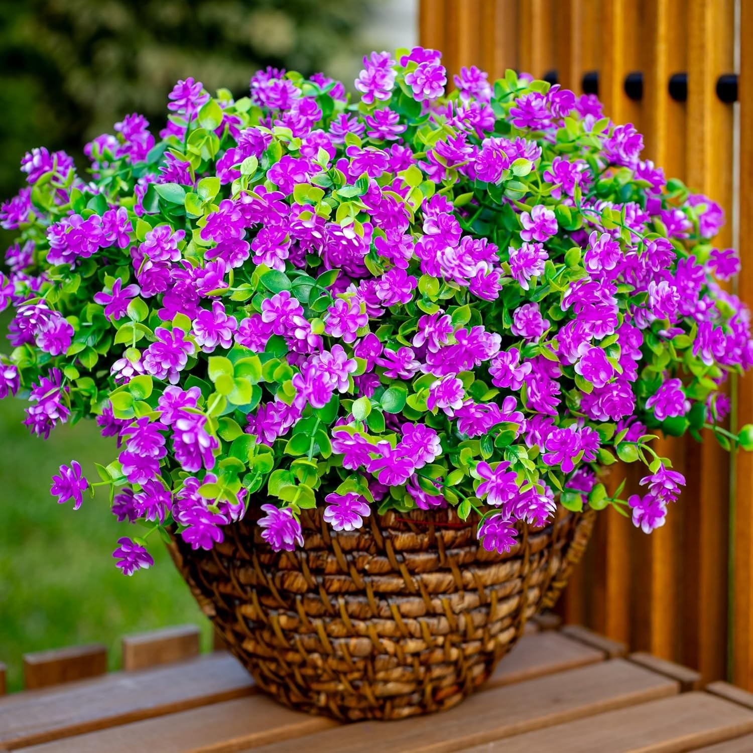 Outdoor Faux Plants – 12 Bundles of Mgenta Flowers for Porch & Patio Privacy