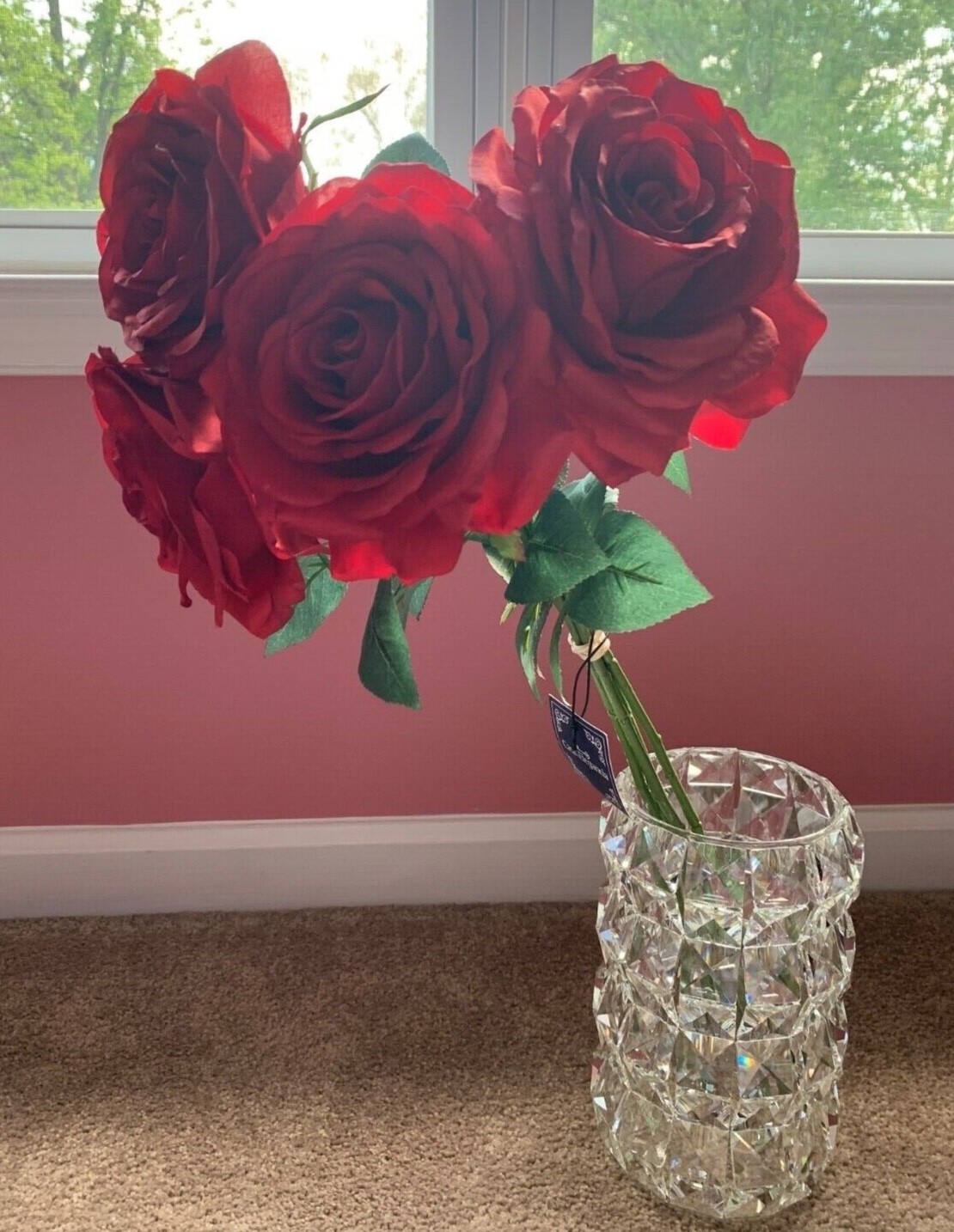 4 Artificial Red Silk Roses with Stem Flowers Bouquet with 14 inches in length 