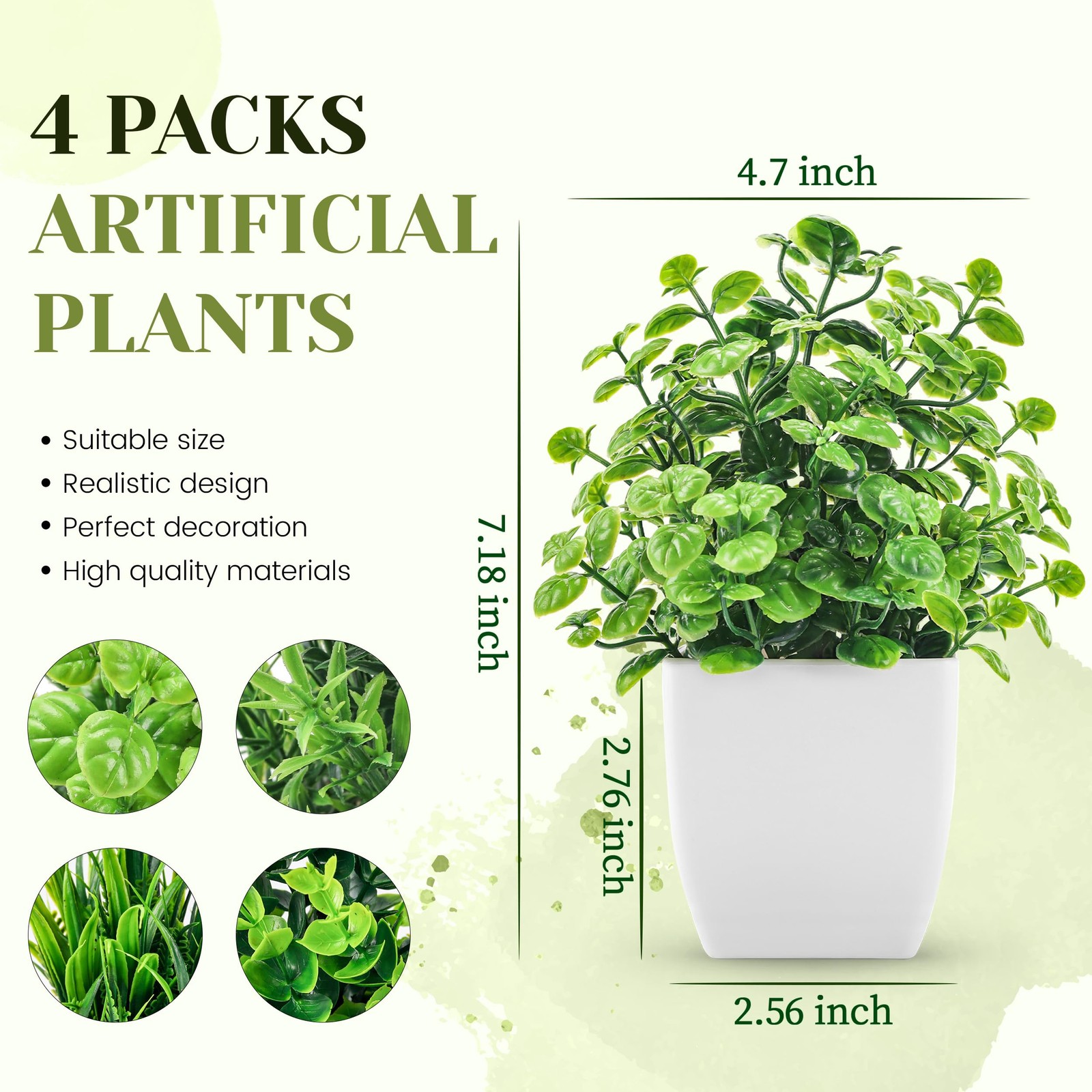 4 Pack Small Fake Plants White Bathroom for Home Bedroom Bathroom Kitchen Decor