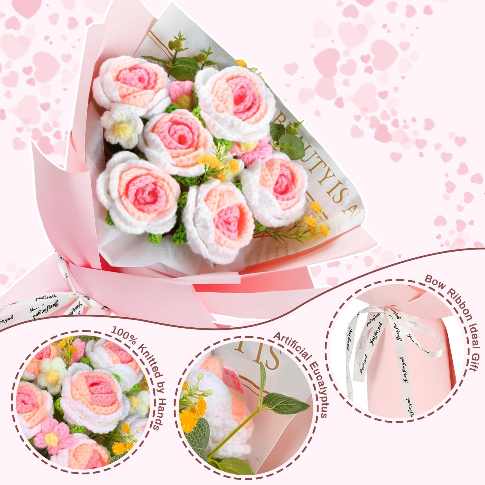 14-in-1 Crochet Flower Bouquet Roses Sunflowers for Anniversary Valentine’s