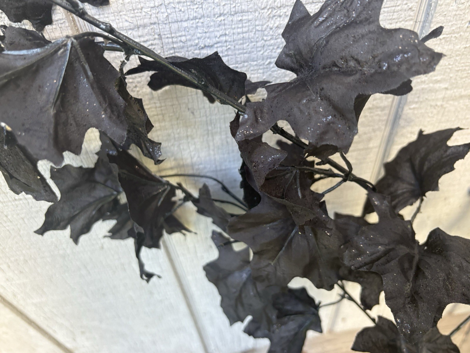 Halloween Decor Fake Black Glitter Maple Leaf & Goth Cherry Blossom Branch 24”