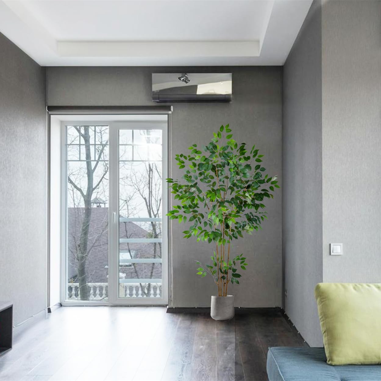Artificial Ficus Tree, 6ft Tall Silk Fake Ficus Leaves Plant with Basket, Ind…
