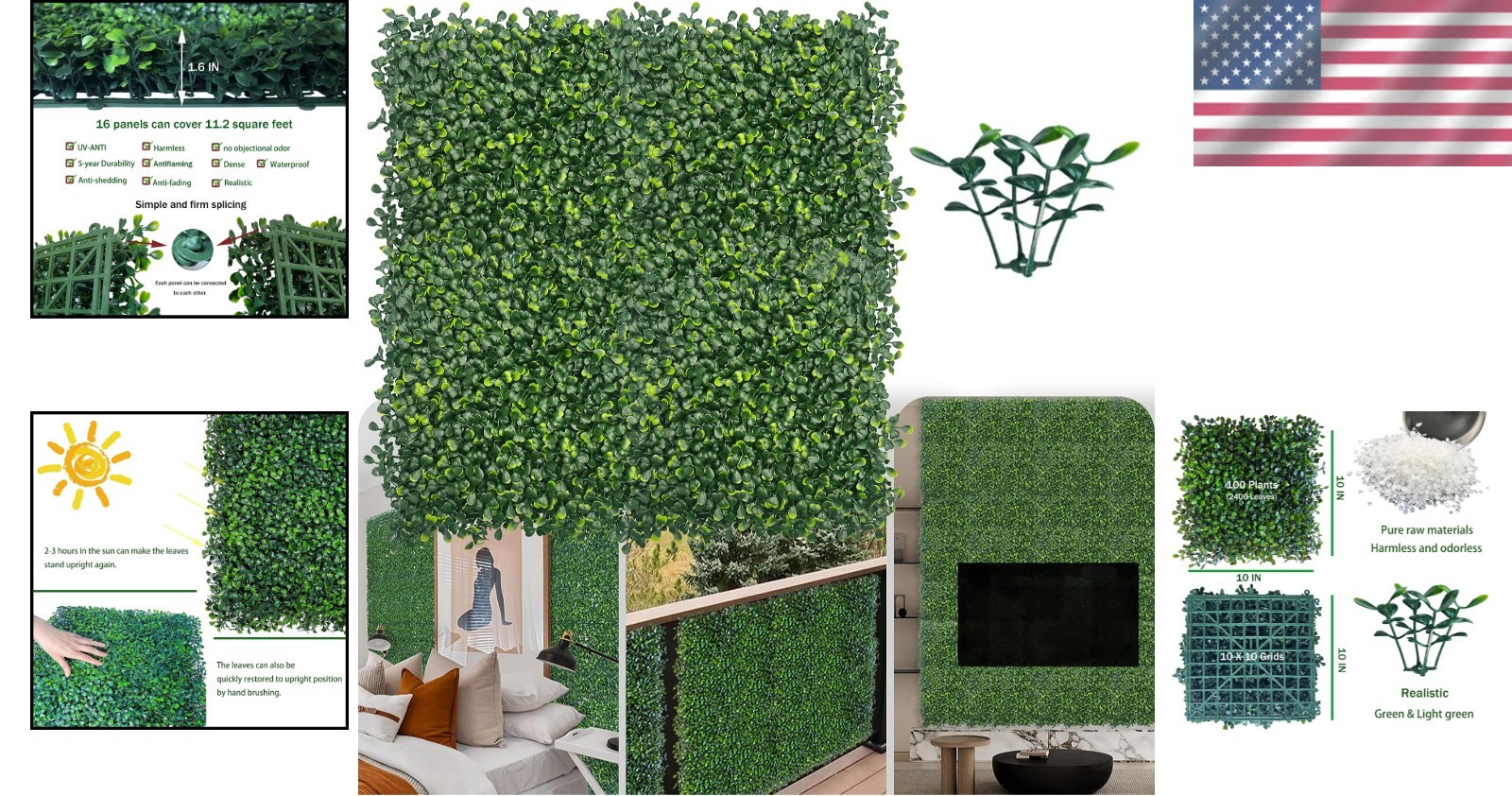 Transformative 10×10 Artificial Green Wall Panels, Perfect for Privacy