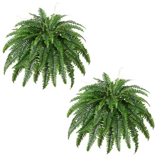 Artificial Boston Fern Bush- Set of 2 Large Artificial Ferns for 45″- 55 Leaves