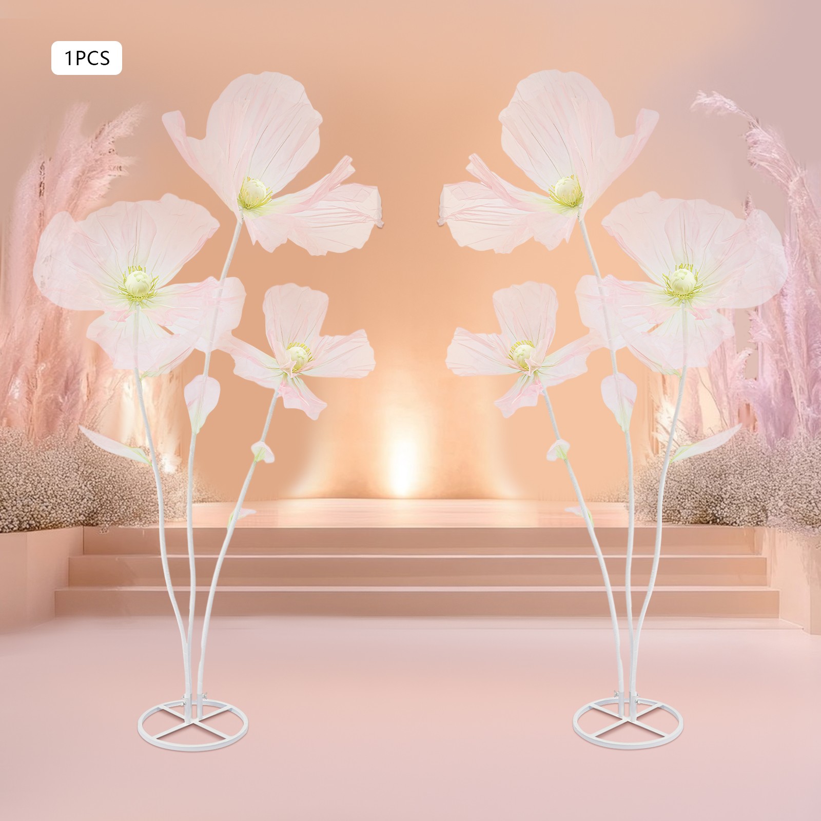 6.2FT Giant Artificial Flower Decor W/stand 3-head Fake Flower For Wedding Party
