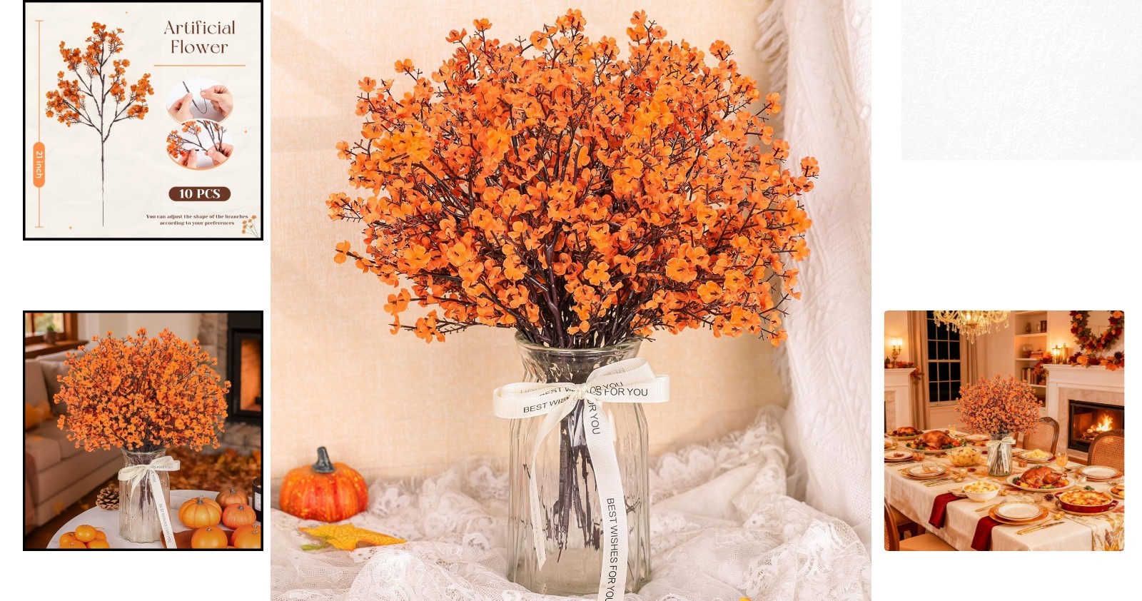 Lifelike 10 Pcs Artificial Flowers – Orange Baby Breath for Home Arrangements