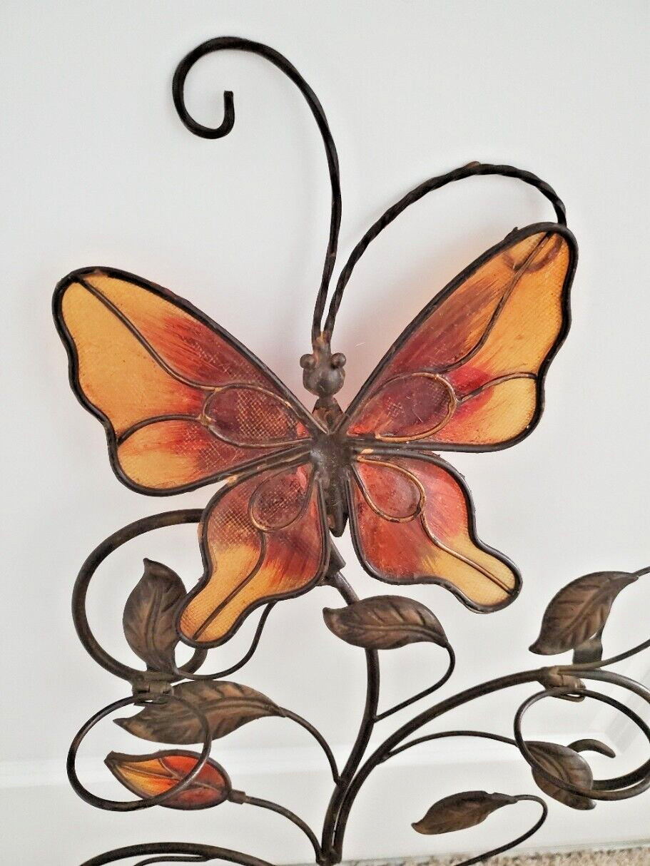 31″ Stained Glass Wall Sconce Tea Light Holder Bronze color Metal
