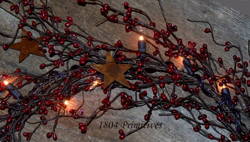 END to END lighted 40″ Pip Berry Garland ~ BURGUNDY ~ Connect MULTIPLE strands