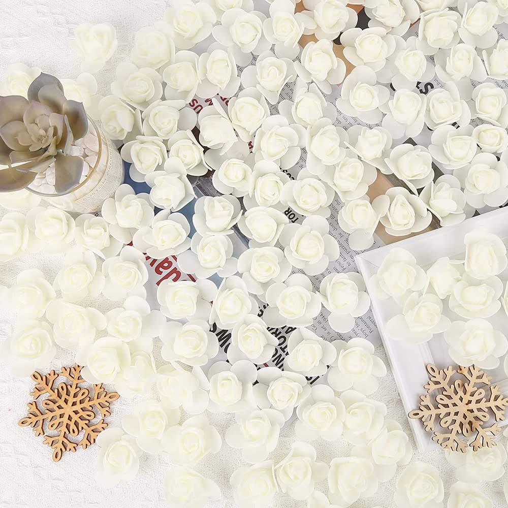 Ivory Mini Foam Rose Heads 500 PCS Artificial Flowers for DIY Crafts Bouquets