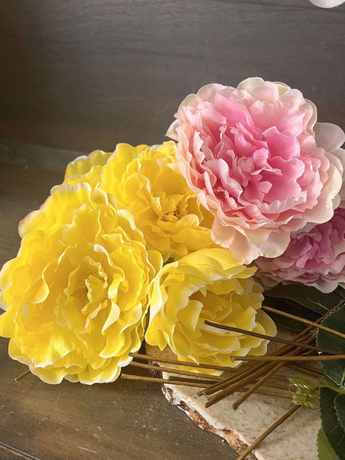 Floral Arrangement Bouquet PIECES Pink Purple White Yellow Green NEW PRETTY