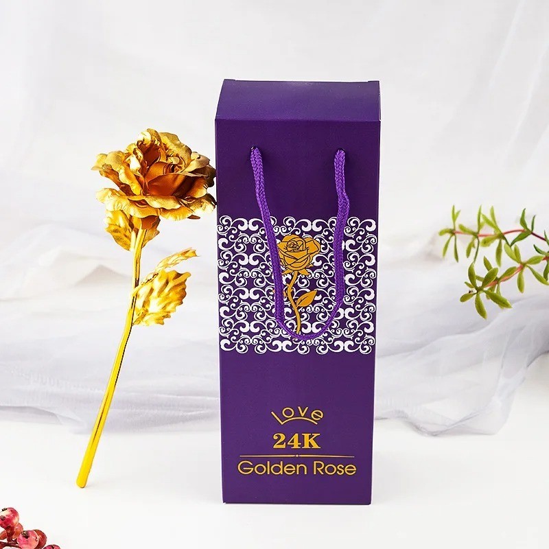 24k Gold Plated Foil Rose Flower Long Stem Dipped New Year Xmas Gift For Her