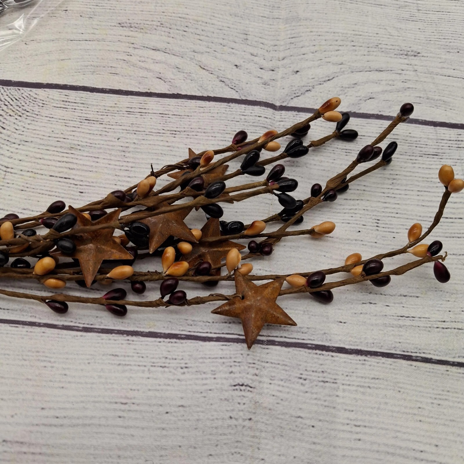 3 Burgundy, Black N Tan and Rusty Stars 18 inch Pip Berry Picks – Sprays – Stem