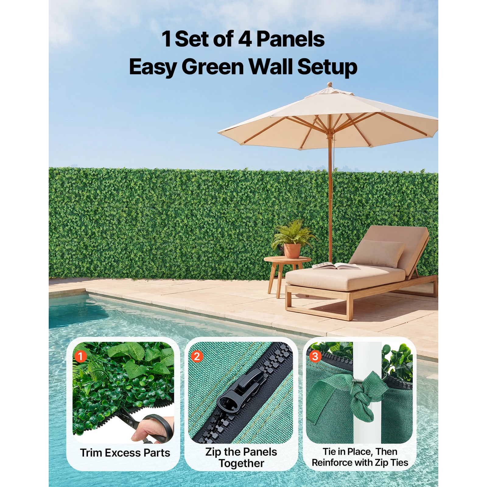 Uimoso Artificial Greenery Wall Panels 4PCS 2 x 8 ft Boxwood Screen for Patio