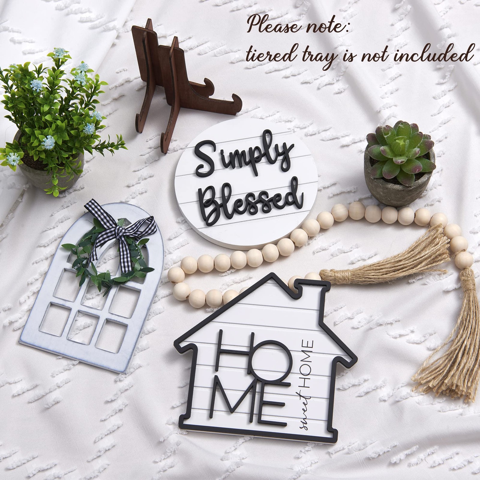 Rustic Farmhouse Tiered Tray Set with Succulent & Plant – Home Decor for Kitc…
