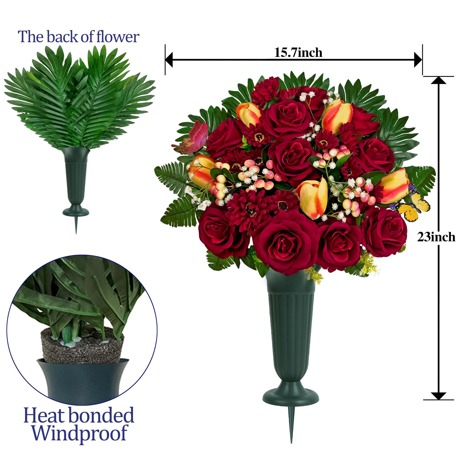 Artificial Cemetery Flowers for Grave,Memorial Flowers Bouquet with Vase for …