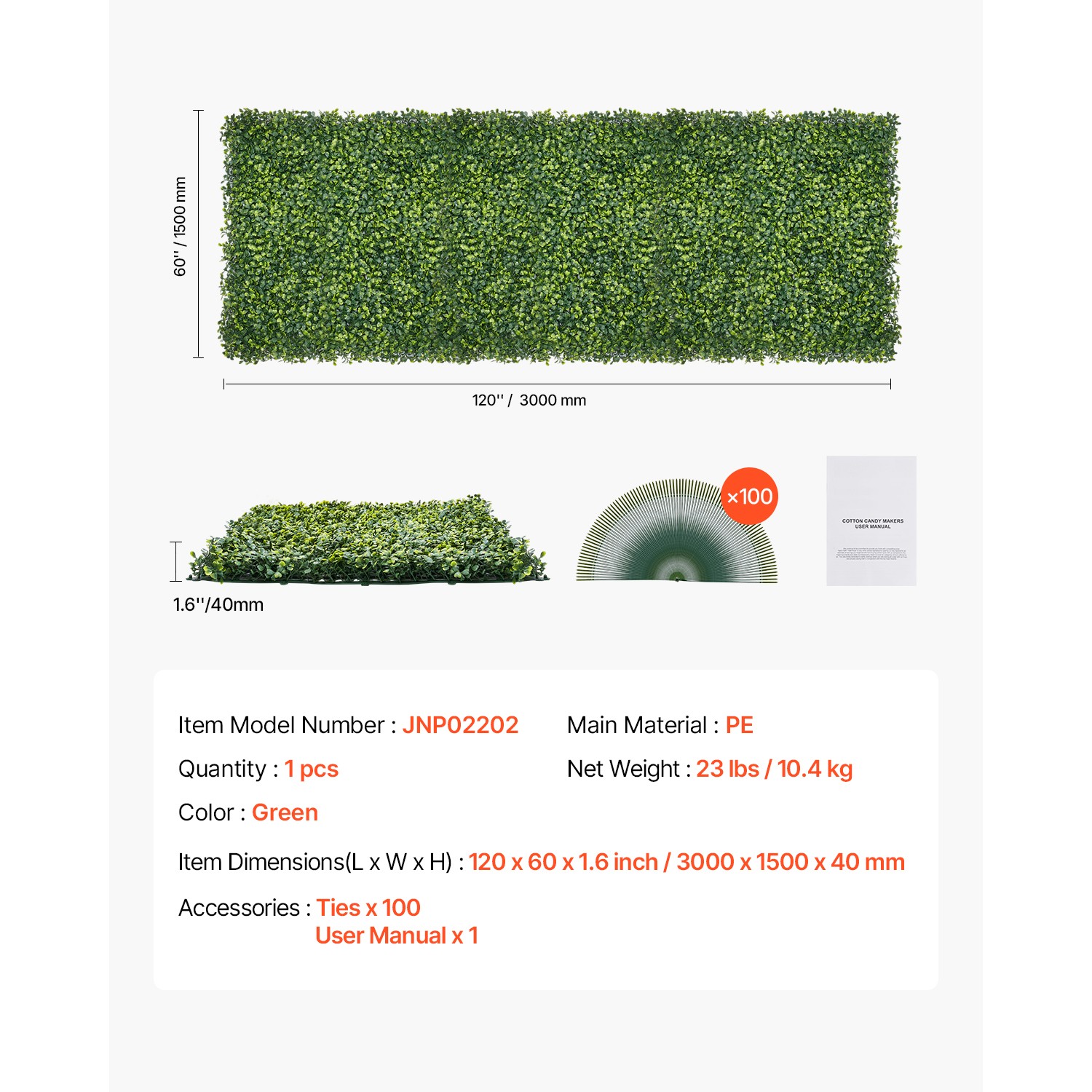 Uimoso 60×120″ Artificial Privacy Fence Grass Panel Boxwood Mat Wall Hedge Decor