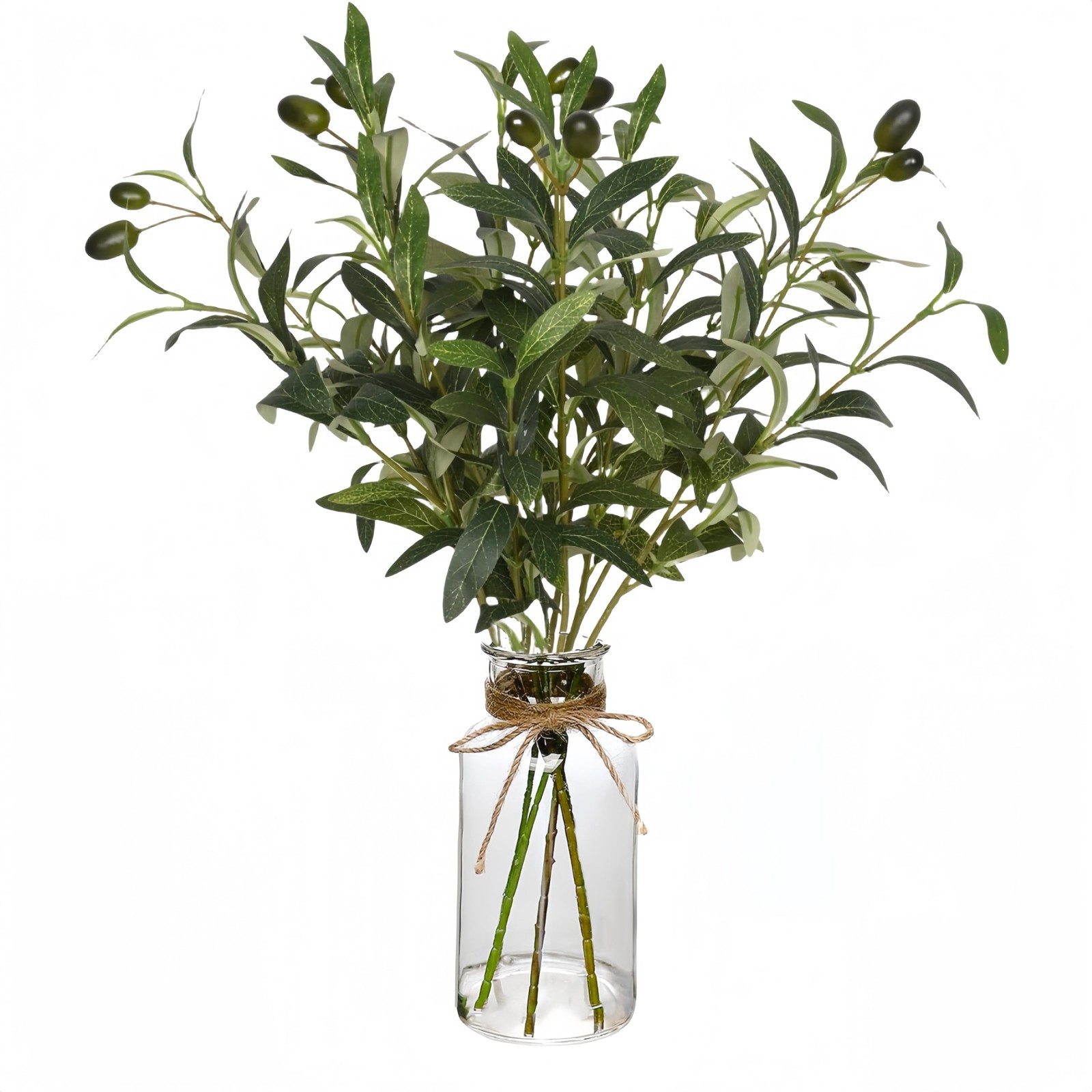 Artificial Plants Olive Branch in Glass Vase, 14.5” Fake Plant Greenery Stems…
