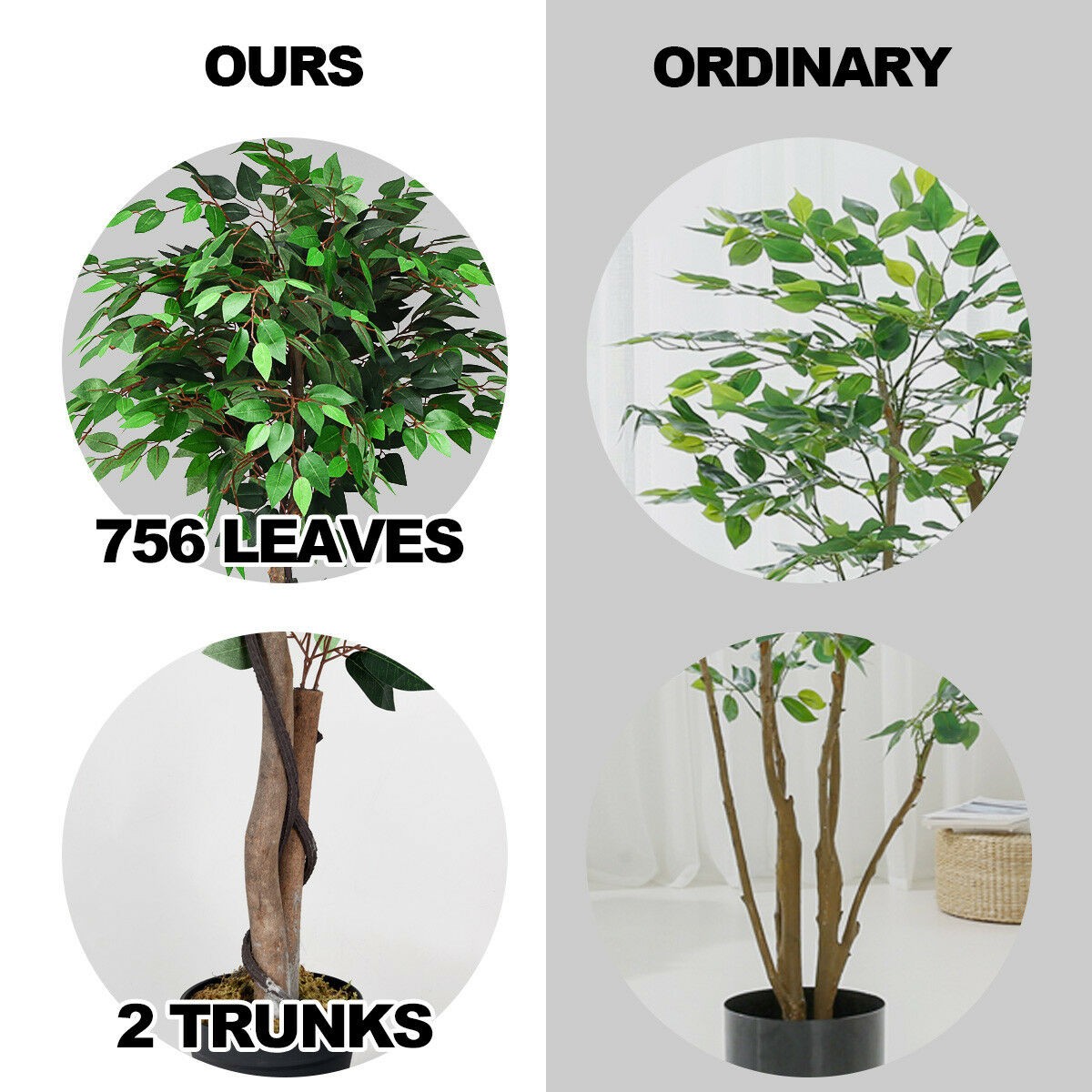 5.5-Feet Artificial Ficus Silk Tree Wood Trunks Green Indoor Yard Home Décor