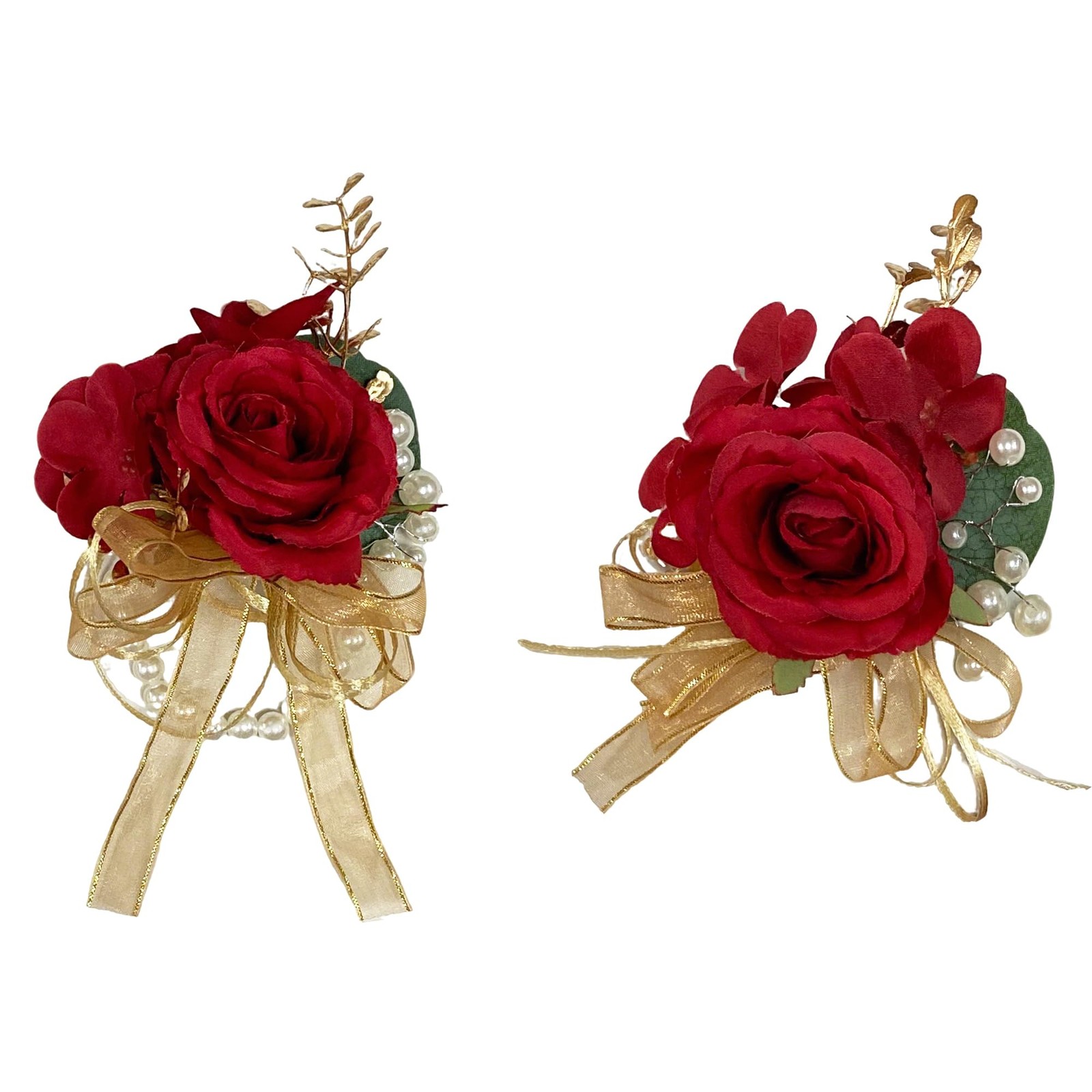 Gold Corsage and Boutonniere Set for Prom, Rose Gold Leaves Prom Flowers Wris…