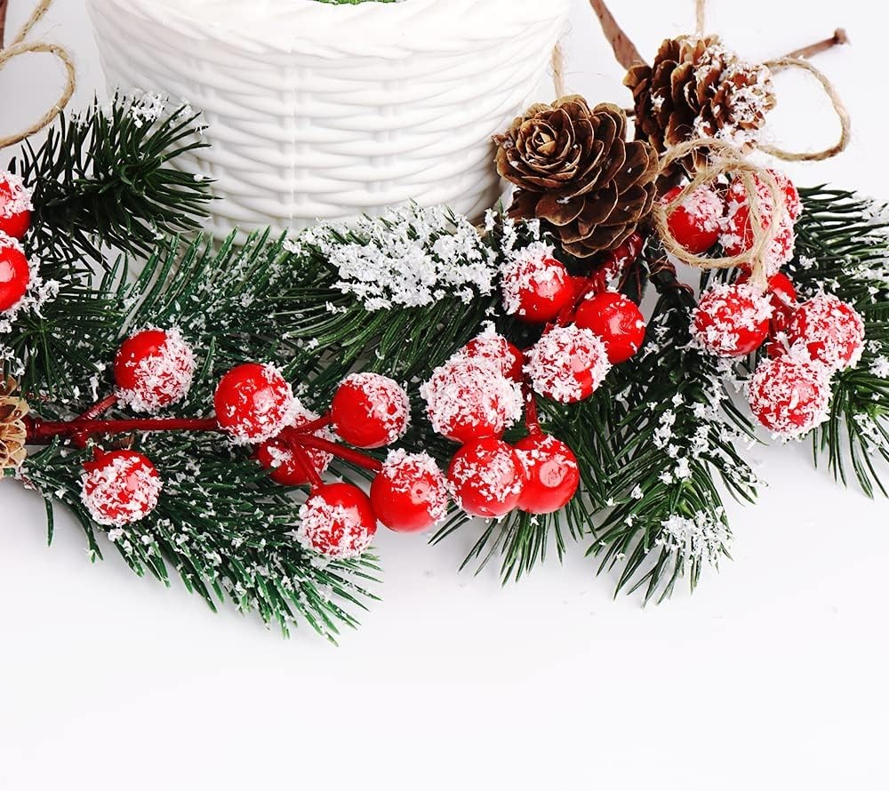 10 PCS Red Berry Holly Stems & Pine Cones – Elegant Christmas Picks for Décor