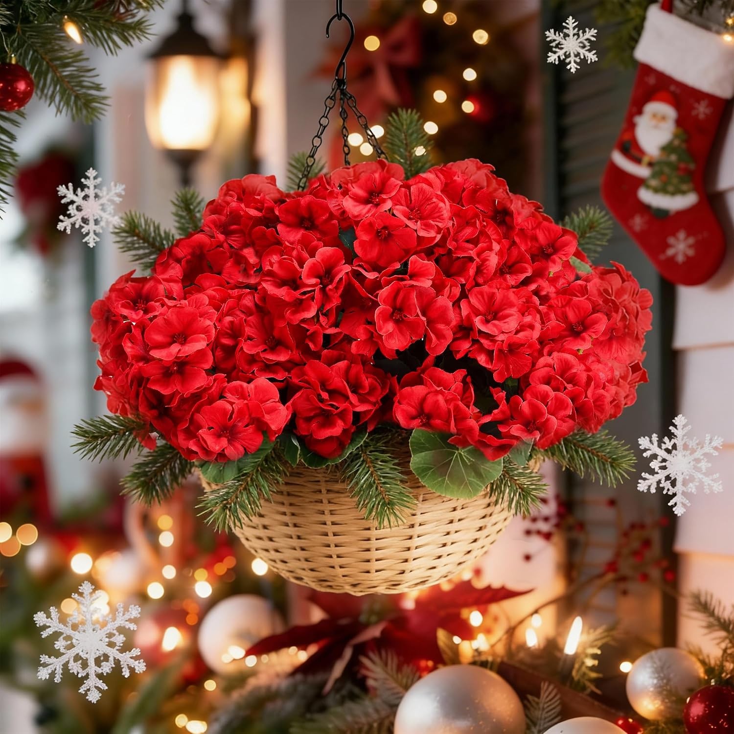 Artificial Geranium Flowers for Outdoors: 6 PCS Realistic UV Resistant Faux Red